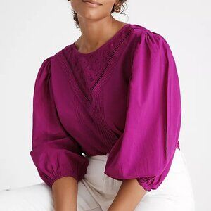 Farm Rio for Anthropologie Kelsie Balloon Sleeve Eyelet Blouse Sz XS